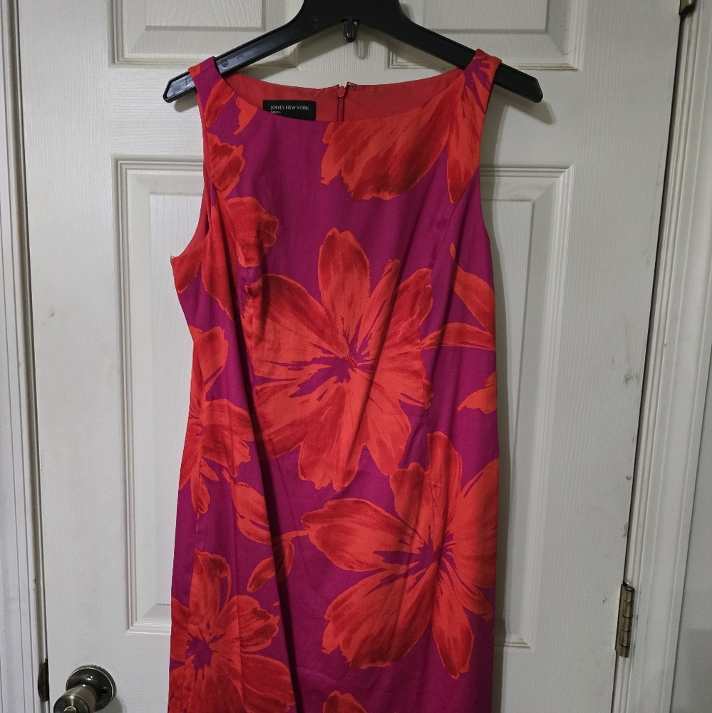 Jones New York Red and Pink Floral Midi Dress
